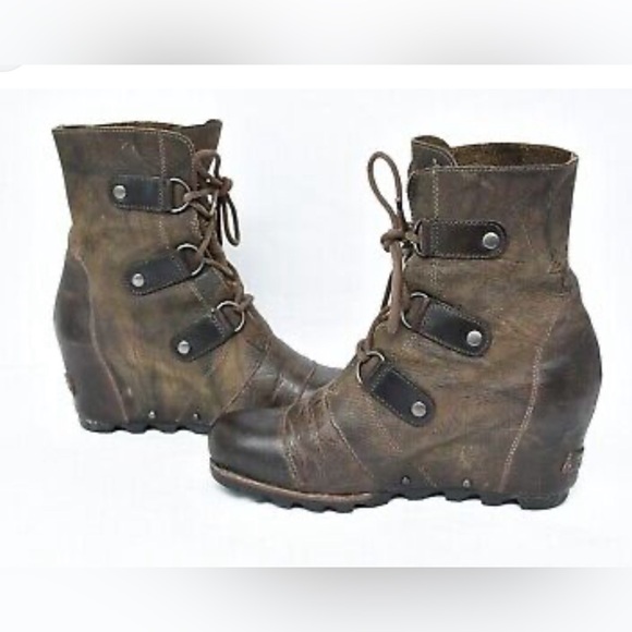 Sorel Shoes - Sorel Joan of Arctic Wedge Brown Lace Up Waterproof  Winter Boots Distressed Sz7